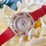 Perfect Replica Chopard Multicolor Diamond Bezel Red Silk Strap 35mm Women's Watch